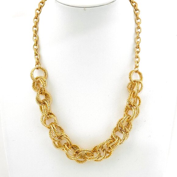 INC Gold Tone Diamond Cut Chain Link Statement Necklace - Picture 4 of 6